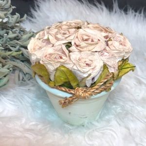 Bouquet Of Paper Roses In Ceramic Flower Pot